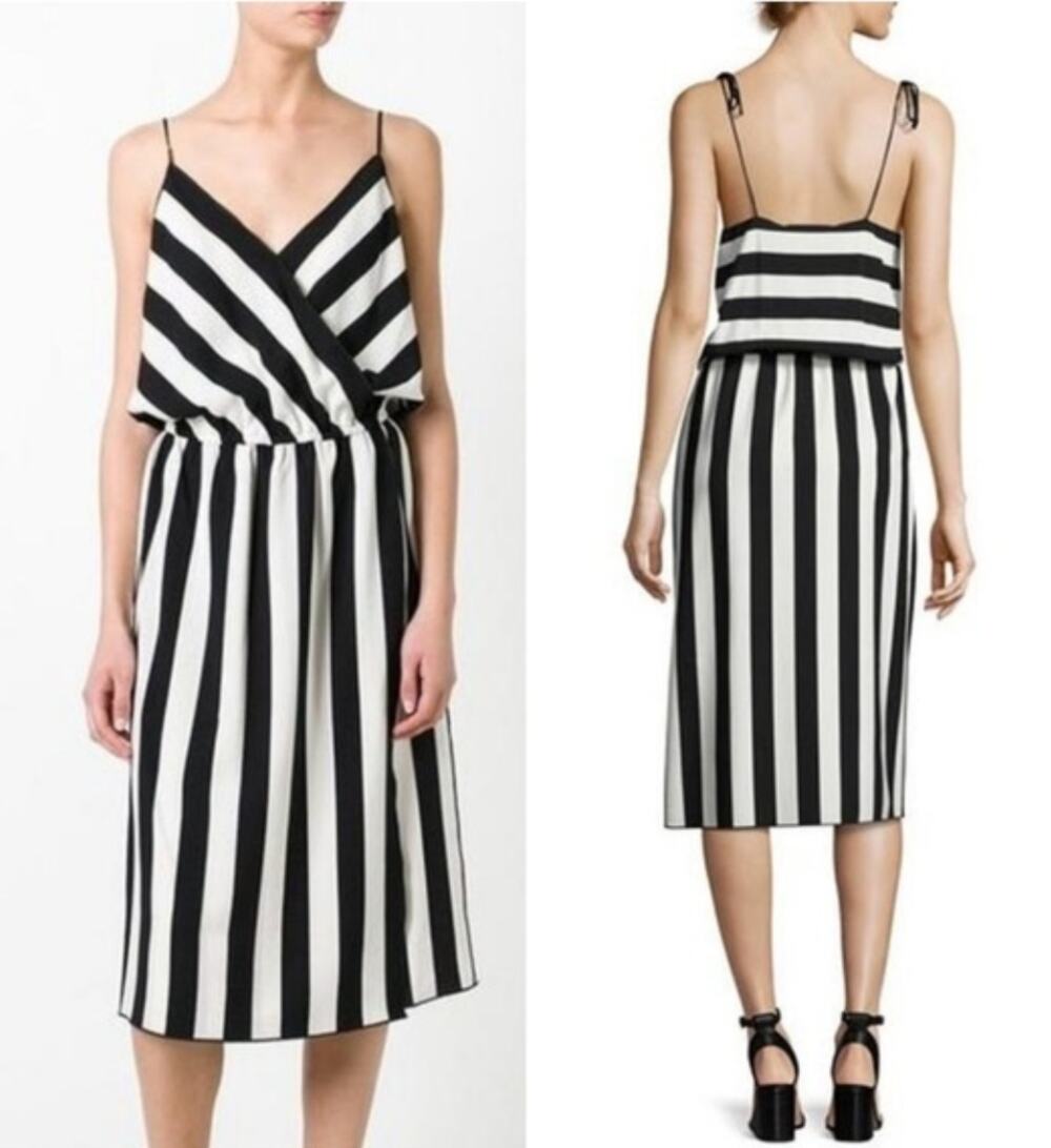 Marc Jacobs Striped Crepe Slip Dress Black White